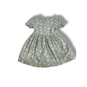 Mini Boden Girls Bunny Woodland Print Dress Puff Sleeve Green Cotton Size 6-7